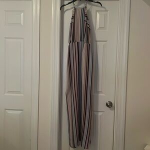 Charles Henry pink blue, white and black striped maxi dress size XS